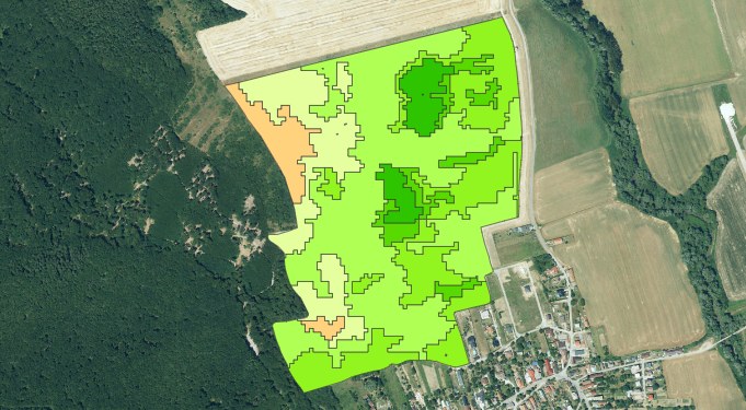 Snímka porastu z 24. 6. 2026 a zóny odvodené z tej istej snímky